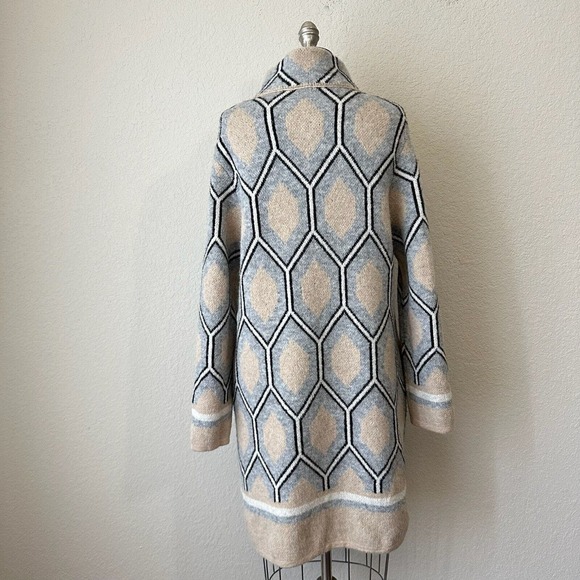 NWOT ORIANA Wool Blend Knit Sweater Coat Multi Geometric Print ITALY MADE - Picture 8 of 12